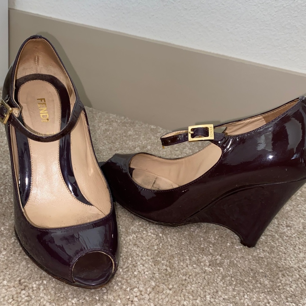 Patent Peep Toe Ankle Strap Wedges